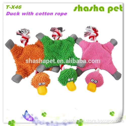Duck with cotton rope plush squeaker pet sex toy,dog toy,cat toy in China factory wholesale